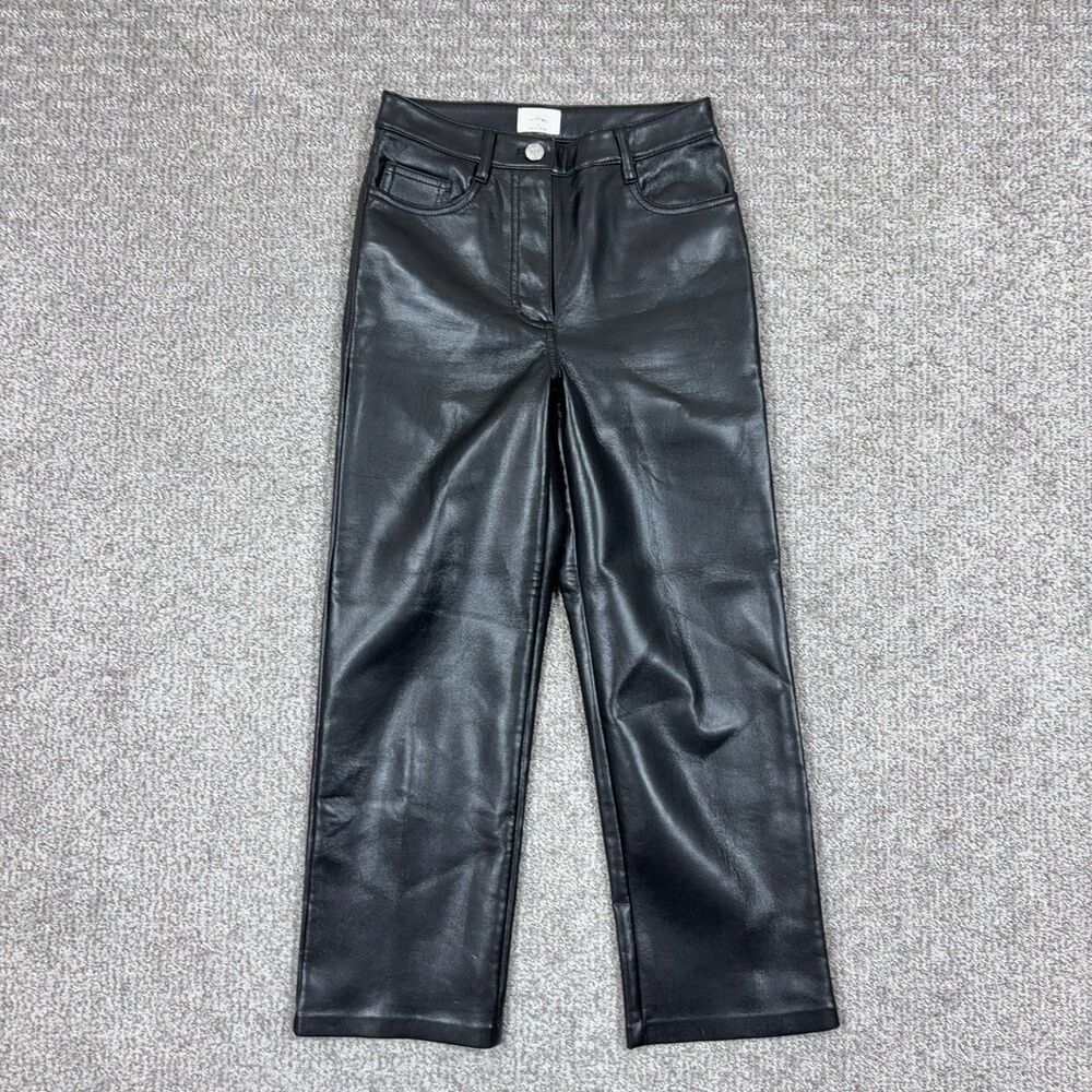 Wilfred Aritzia Pants Womens 00 Black Faux Leather Crop Straight Vegan Ankle
